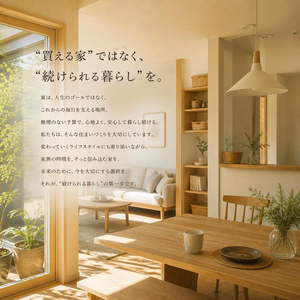 “買える家”ではなく、“続けられる暮らし”を。